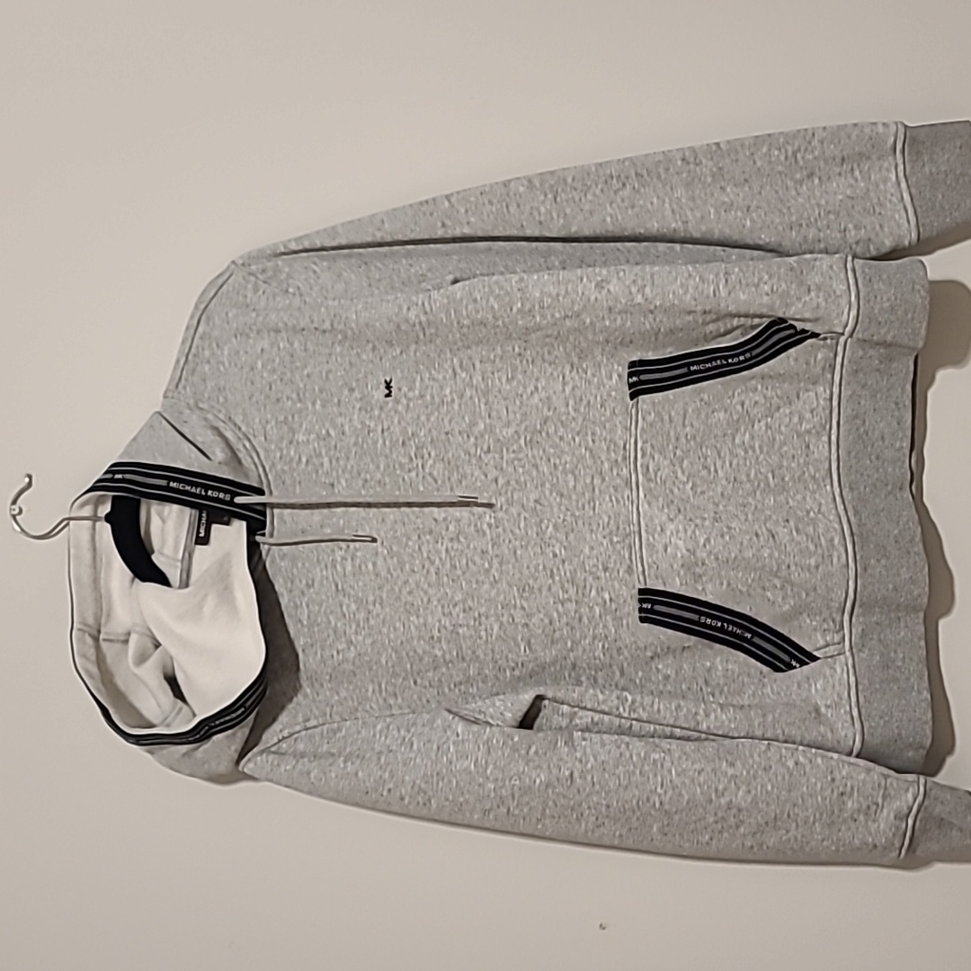 Michael Kors Men's Pullover Hoodie Logo Tape Kangaroo Front Pockets Grey Size M